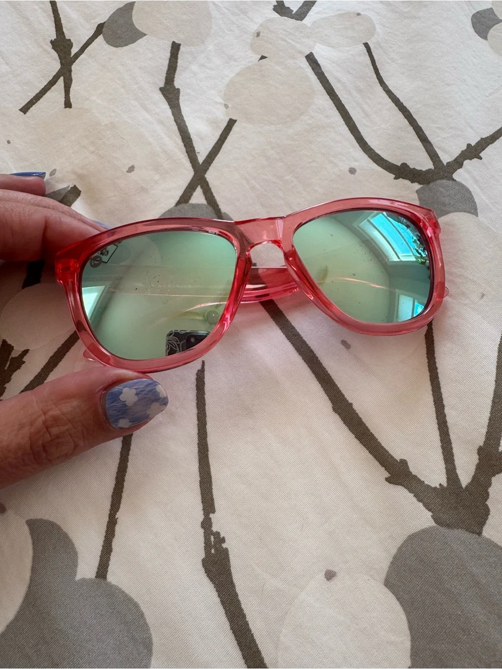 Kids Pink Transparent Sunglasses with Green Lenses